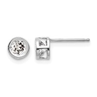 14K White Gold 4mm Round Bezel April White Topaz Post Earrings view 1