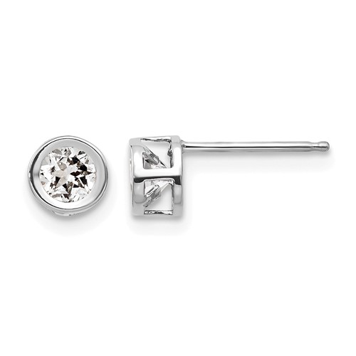 14K White Gold 4mm Round Bezel April White Topaz Post Earrings