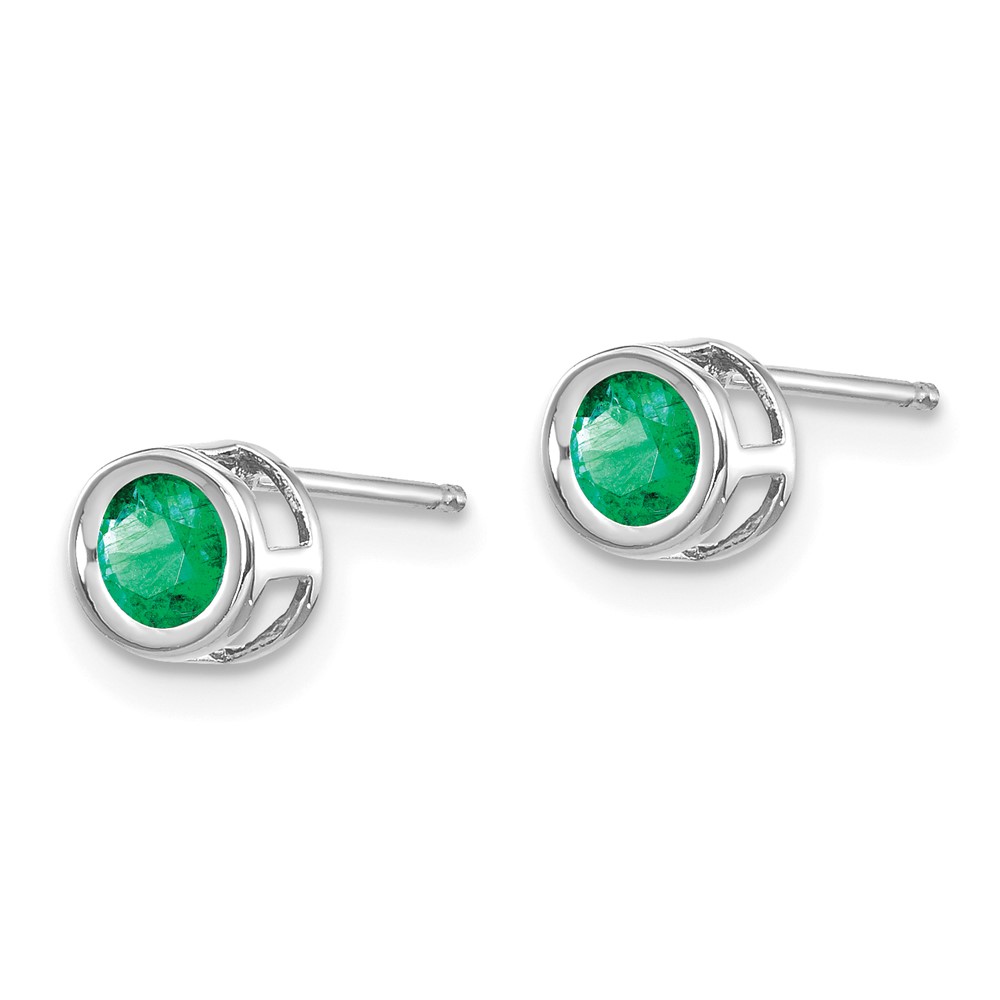 14k White Gold 4mm Bezel May/Emerald Post Earrings (XBE245)