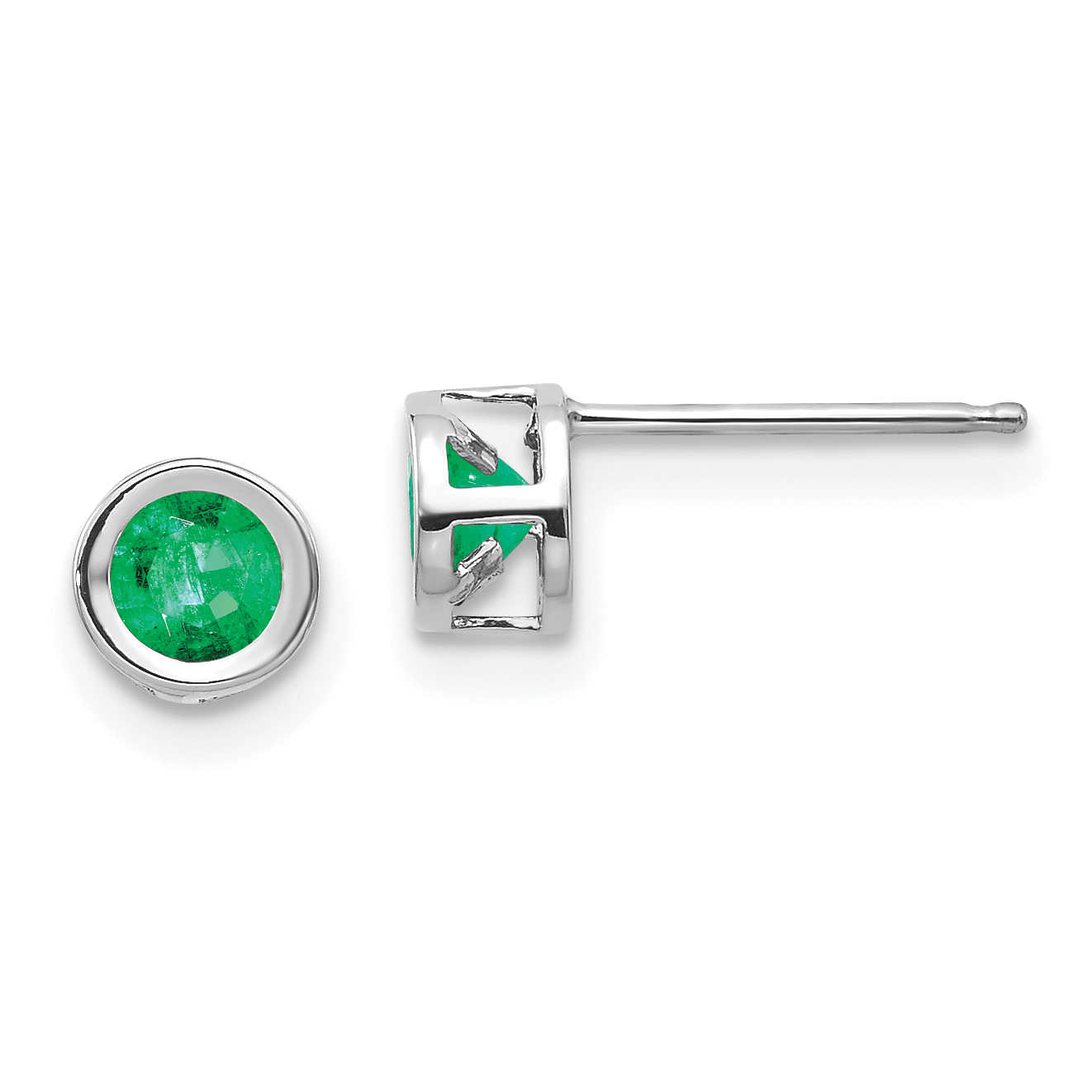 14k White Gold 4mm Bezel May/Emerald Post Earrings (XBE245)
