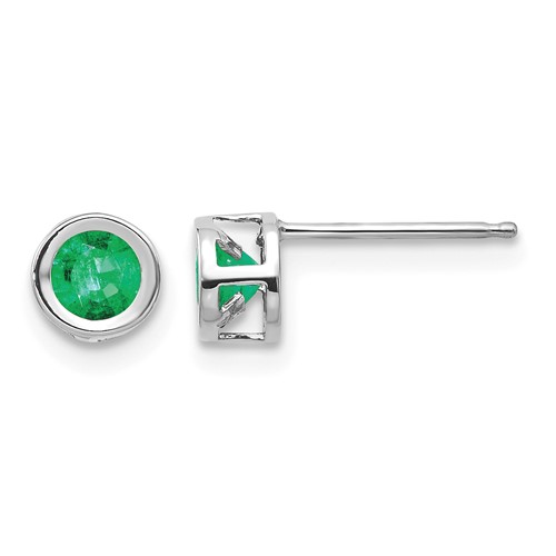 14K White Gold 4mm Round Bezel May Emerald Post Earrings