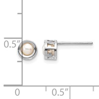 14K White Gold 4mm Round Bezel June Freshwater Cultured Pearl Post Earrings view 4