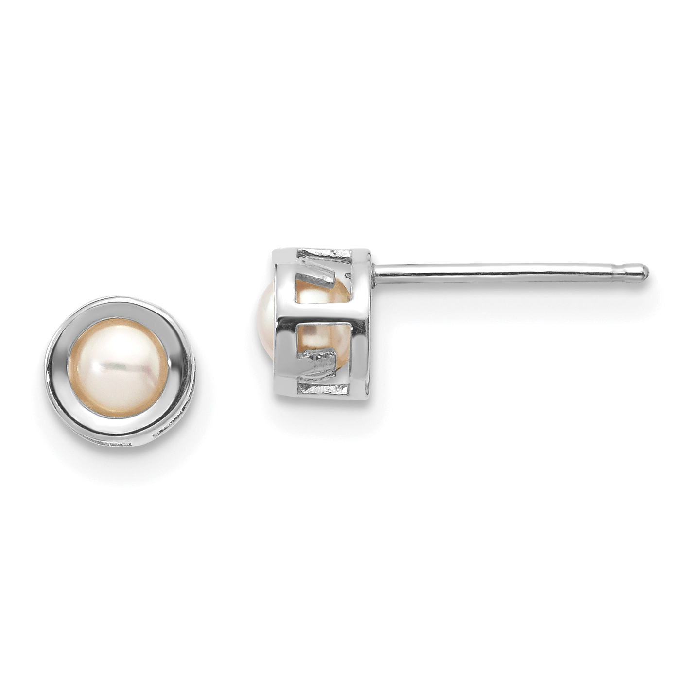 14k White Gold 4mm Bezel June/FW Cultured Pearl Post Earrings (XBE246)