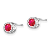 14K White Gold 4mm Round Bezel July Ruby Post Earrings view 2