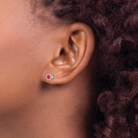 14K White Gold 4mm Round Bezel July Ruby Post Earrings view 3