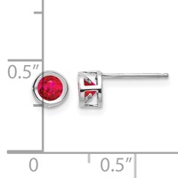 14K White Gold 4mm Round Bezel July Ruby Post Earrings view 4