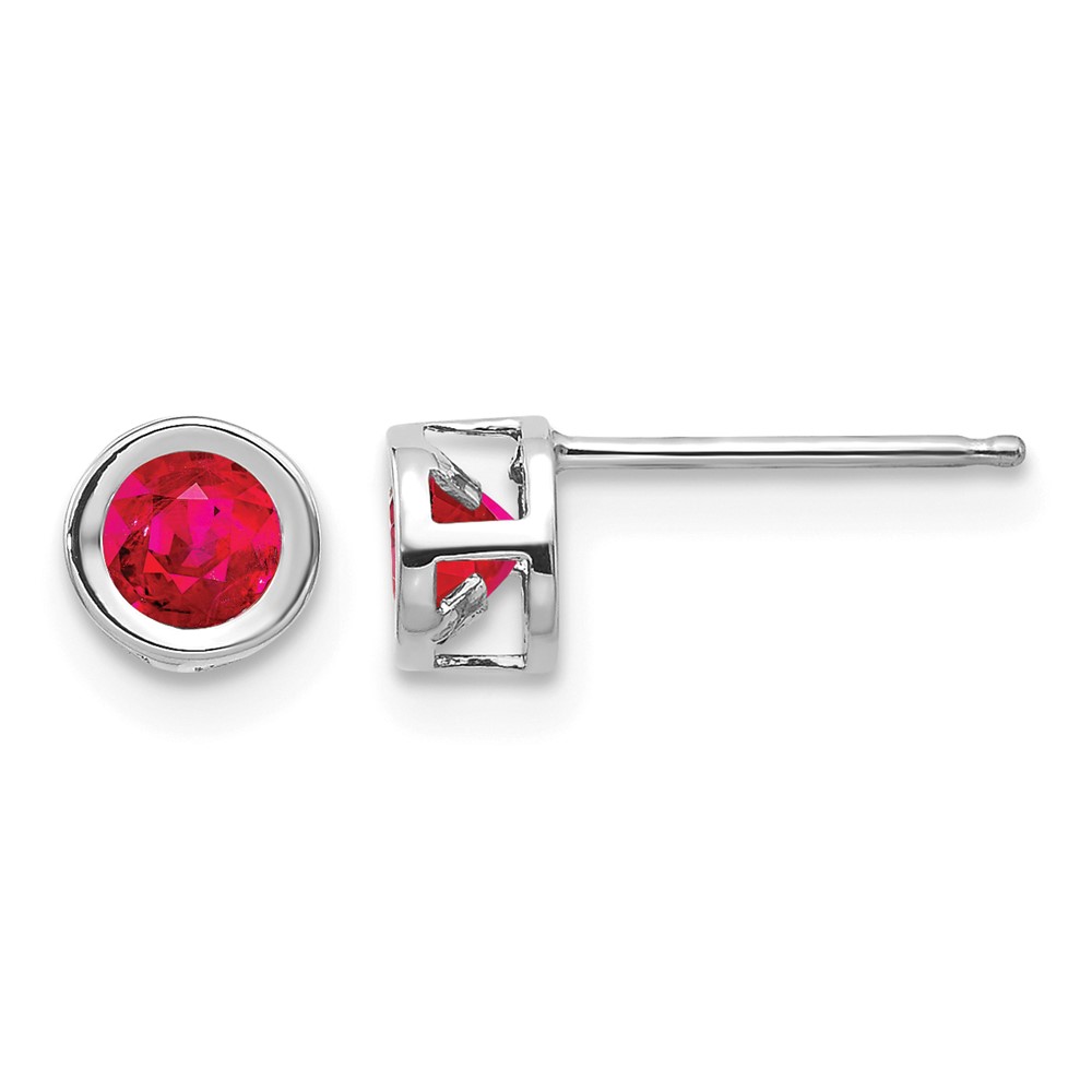 14K White Gold 4mm Round Bezel July Ruby Post Earrings