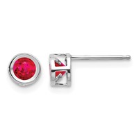 14K White Gold 4mm Round Bezel July Ruby Post Earrings view 1