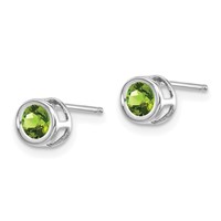 14K White Gold 4mm Round Bezel August Peridot Post Earrings view 2