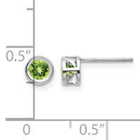 14K White Gold 4mm Round Bezel August Peridot Post Earrings view 4