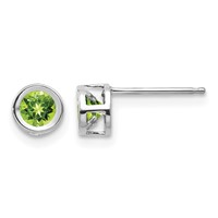 14K White Gold 4mm Round Bezel August Peridot Post Earrings view 1