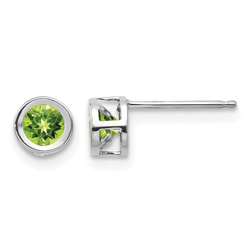 14K White Gold 4mm Round Bezel August Peridot Post Earrings