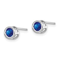 14K White Gold 4mm Round Bezel September Sapphire Post Earrings view 2