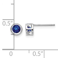 14K White Gold 4mm Round Bezel September Sapphire Post Earrings view 4