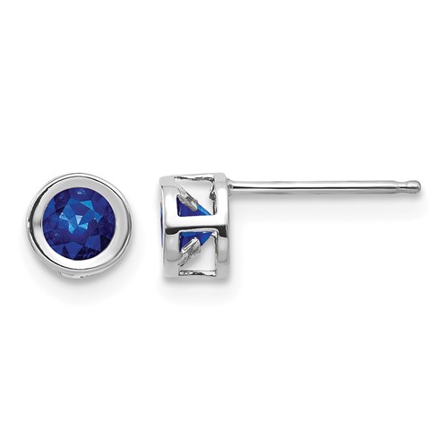 14K White Gold 4mm Round Bezel September Sapphire Post Earrings