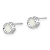 14K White Gold 4mm Round Bezel October Opal Post Earrings view 2