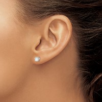14K White Gold 4mm Round Bezel October Opal Post Earrings view 3