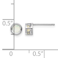14K White Gold 4mm Round Bezel October Opal Post Earrings view 4