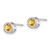 14K White Gold 4mm Round Bezel November Citrine Post Earrings view 2