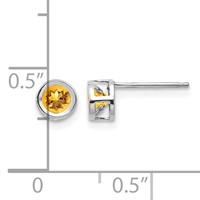 14K White Gold 4mm Round Bezel November Citrine Post Earrings view 4