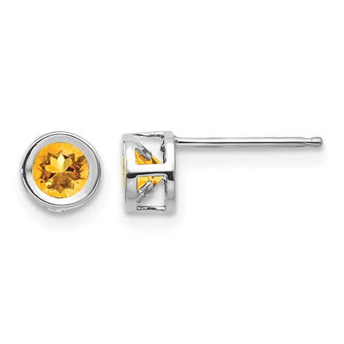 14K White Gold 4mm Round Bezel November Citrine Post Earrings