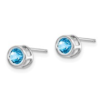 14K White Gold 4mm Round Bezel December Blue Topaz Post Earrings view 2