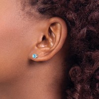 14K White Gold 4mm Round Bezel December Blue Topaz Post Earrings view 3