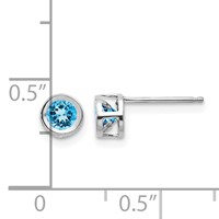 14K White Gold 4mm Round Bezel December Blue Topaz Post Earrings view 4