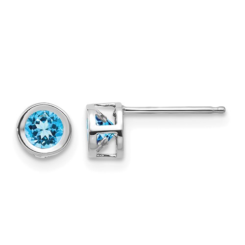 14K White Gold 4mm Round Bezel December Blue Topaz Post Earrings