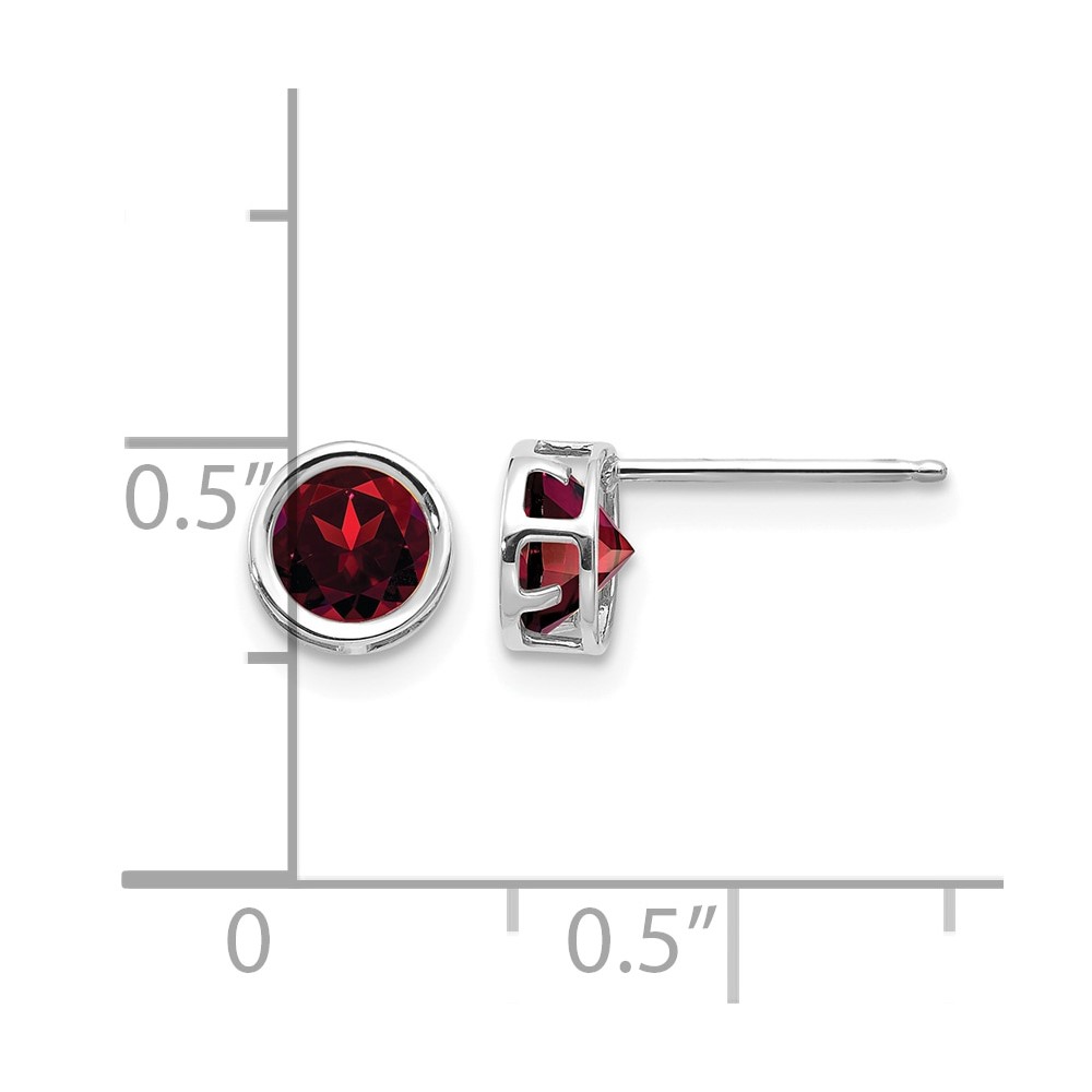 14k White Gold 5mm Bezel Garnet Stud Earrings (XBE253)