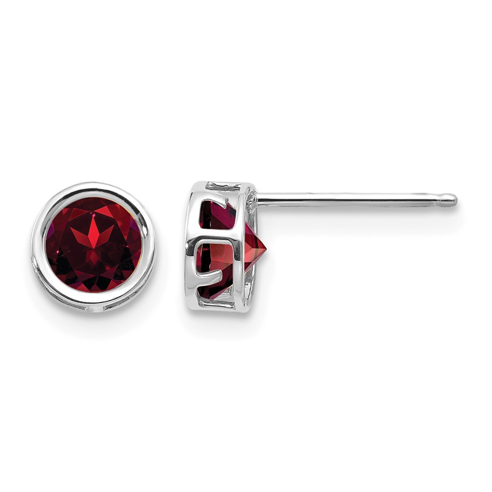 14K White Gold 5mm Round Bezel January Garnet Post Earrings
