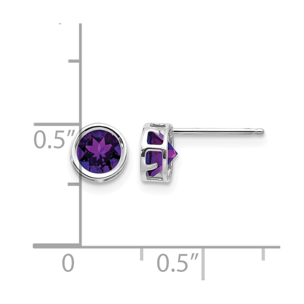 14k White Gold 5mm Bezel Amethyst Stud Earrings (XBE254)