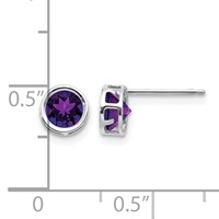 14K White Gold 5mm Round Bezel February Amethyst Post Earrings view 4