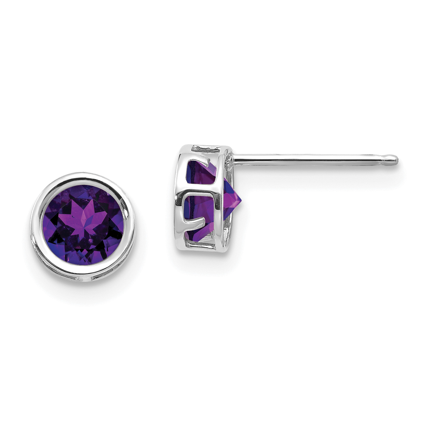 14k White Gold 5mm Bezel Amethyst Stud Earrings (XBE254)