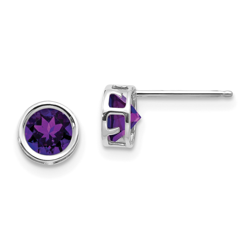 14k White Gold 5mm Bezel Amethyst Stud Earrings (XBE254)