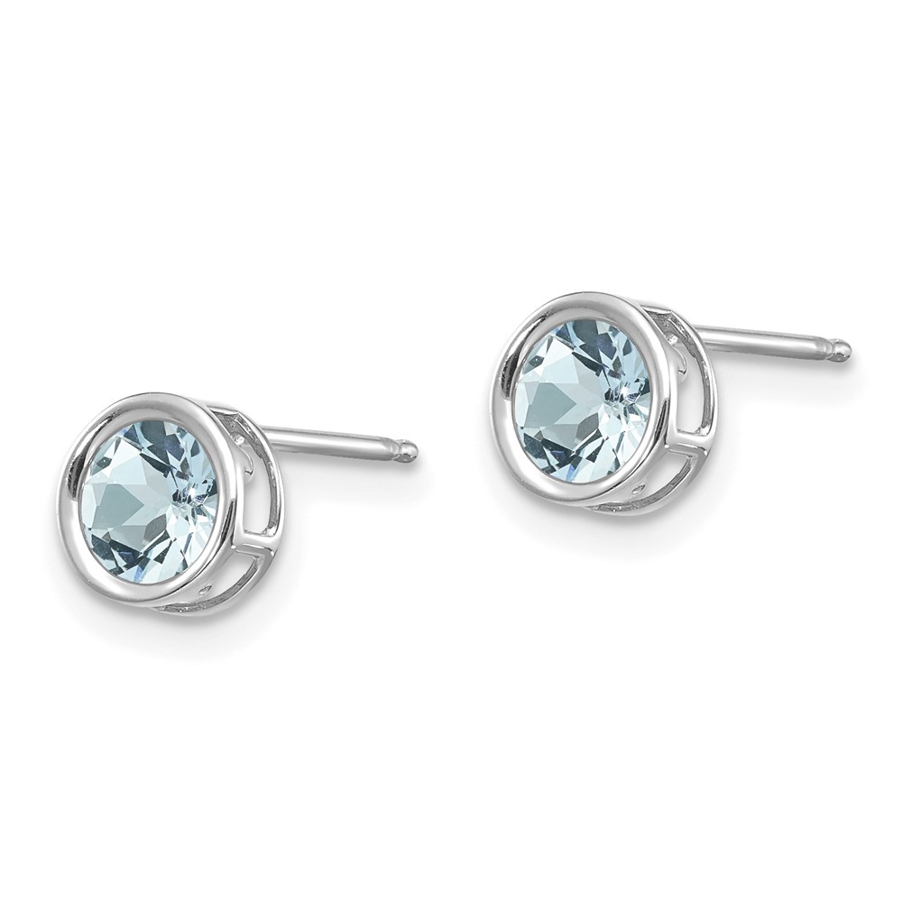 14k White Gold 5mm Bezel Aquamarine Stud Earrings (XBE255)