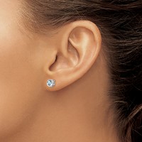 14K White Gold 5mm Round Bezel March Aquamarine Post Earrings view 3