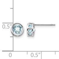 14K White Gold 5mm Round Bezel March Aquamarine Post Earrings view 4
