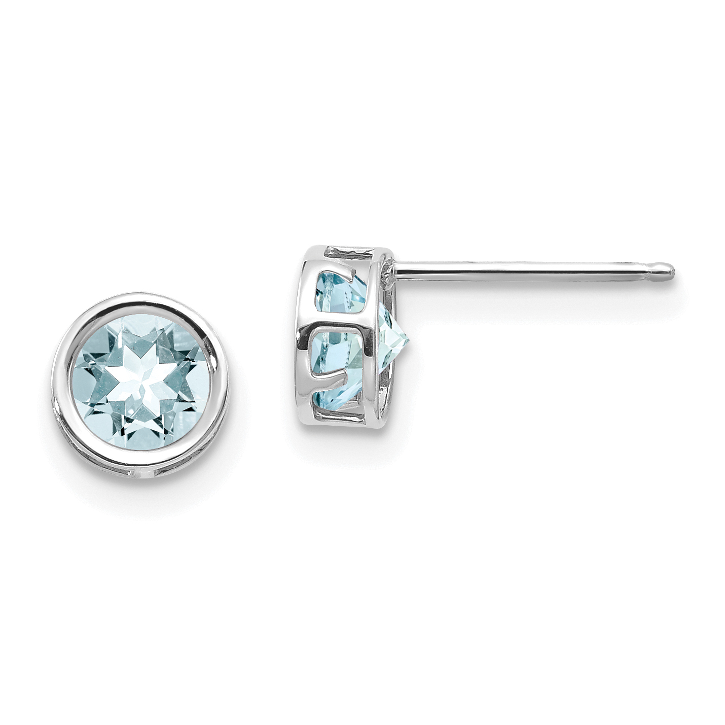 14k White Gold 5mm Bezel Aquamarine Stud Earrings (XBE255)