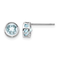 14K White Gold 5mm Round Bezel March Aquamarine Post Earrings view 1