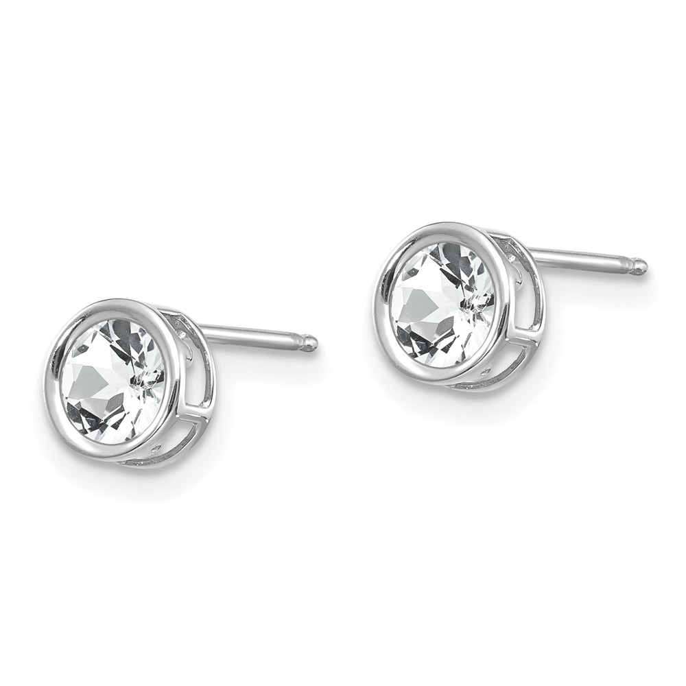 14k White Gold 5mm Bezel White Topaz Stud Earrings (XBE256)
