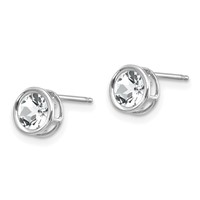 14K White Gold 5mm Round Bezel April White Topaz Post Earrings view 2