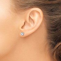 14K White Gold 5mm Round Bezel April White Topaz Post Earrings view 3