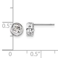 14K White Gold 5mm Round Bezel April White Topaz Post Earrings view 4