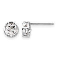14K White Gold 5mm Round Bezel April White Topaz Post Earrings view 1