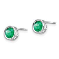 14K White Gold 5mm Round Bezel May Emerald Post Earrings view 2