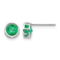 14K White Gold 5mm Round Bezel May Emerald Post Earrings view 1