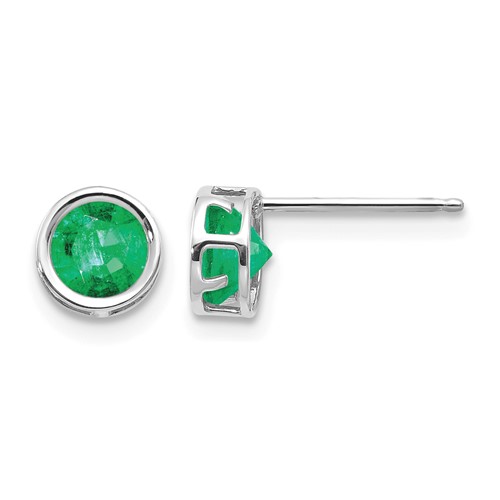 14K White Gold 5mm Round Bezel May Emerald Post Earrings