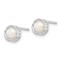 14K White Gold 4.5mm Round Bezel June Freshwater Cultured Pearl Post Earrings view 2