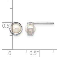 14K White Gold 4.5mm Round Bezel June Freshwater Cultured Pearl Post Earrings view 4